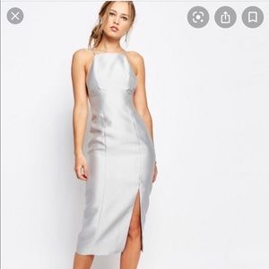 NWT Silver Backless Midi dress w/ Side Slit, small